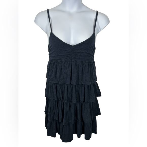 J. Crew Tiered Mini Tank Dress Black Blue Grey Summer Size Large Stretchy - Picture 2 of 11